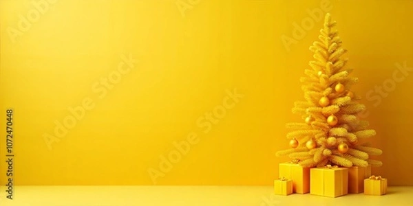 Obraz yellow Christmas Tree on Yellow Background 
