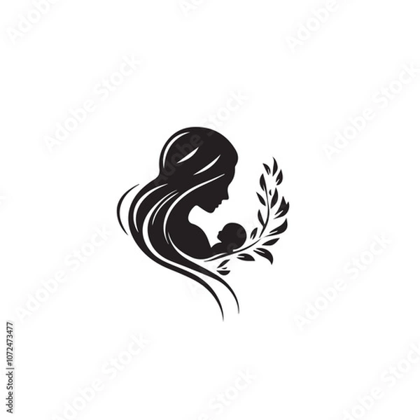 Obraz Mother with baby In cartoon, hand-drawn flat style. image for social media, websites and UI. Isolated 2D vector design in logo, icon, sketch style, simple line vector, single color. AI Generative Art.