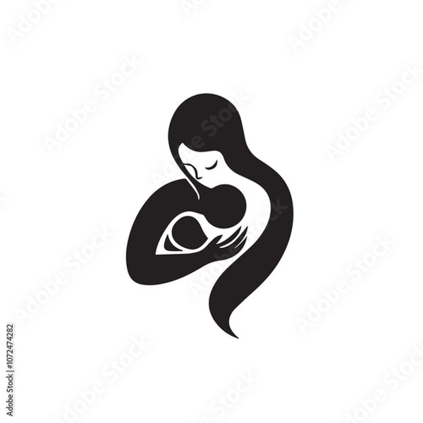 Fototapeta Mother with baby In cartoon, hand-drawn flat style. image for social media, websites and UI. Isolated 2D vector design in logo, icon, sketch style, simple line vector, single color. AI Generative Art.