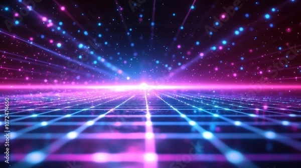 Fototapeta Hi-tech grid with digital holographic elements, purple and cyan neon lighting, sci-fi atmosphere, soft shadows