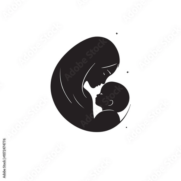Obraz Mother with baby In cartoon, hand-drawn flat style. image for social media, websites and UI. Isolated 2D vector design in logo, icon, sketch style, simple line vector, single color. AI Generative Art.