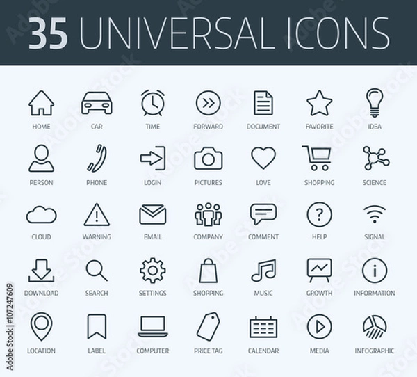 Fototapeta Set of universal thin line icons for print or web