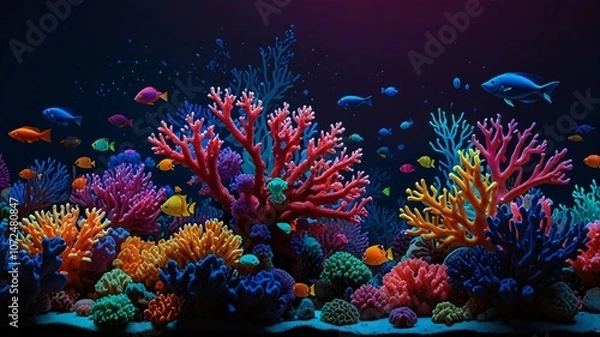 Obraz Vibrant coral reef bustling with colorful fish in a serene underwater environment