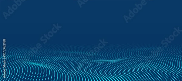Obraz Dark blue halftone dotted wave background, Big data abstract pattern, technology or futuristic visualization, wave form dot texture, music backdrop, Beautiful movement with glowing blurred particles.