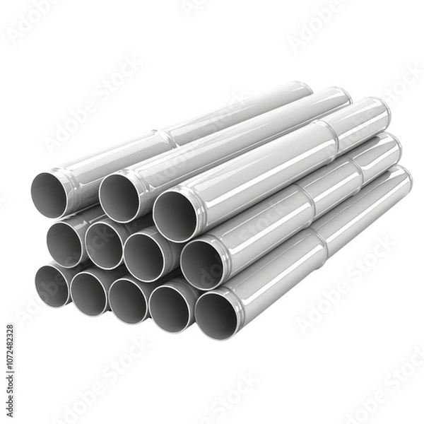 Fototapeta Stack of industrial pipes, isolated on white background, transparent background