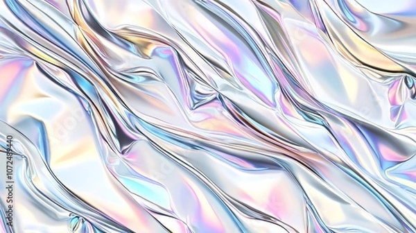 Fototapeta Reflective foil surface with crumpled texture creating a shimmering abstract background perfect for elegant presentations, digital designs, and luxury-themed visuals.