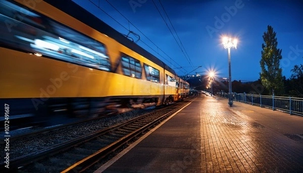 Fototapeta trem passing at night