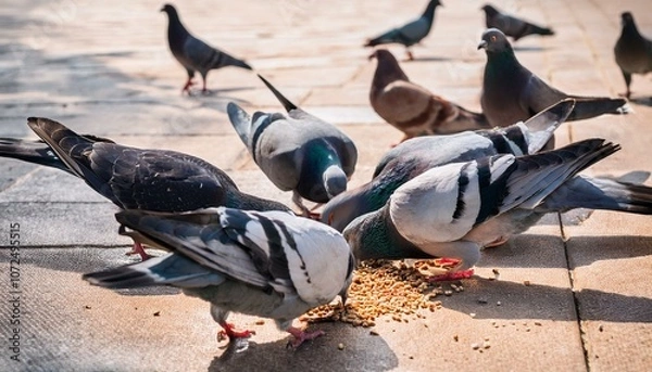 Obraz pigeons eat with group