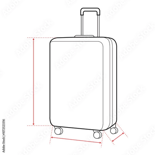Obraz Suitcase Technical Drawing with Measurement Points and Size Chart

