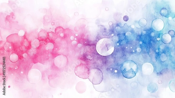 Fototapeta An abstract watercolor painting background with bubble textures in pastel tender colors on textured paper
