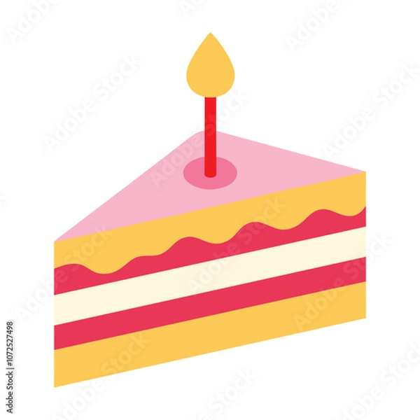 Obraz Birthday cake slice with candle vector illustration.