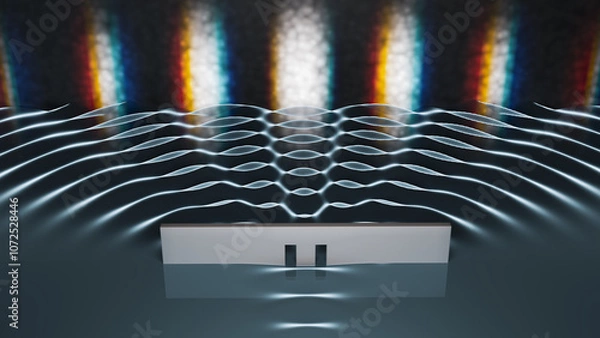 Fototapeta Double-slit experiment in physics. Quantum physics and particle-wave duality concept. 3D rendered illustration.