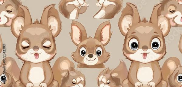 Fototapeta  Cartoon-style deer with autumn leaves and acorns on a seamless beige pattern