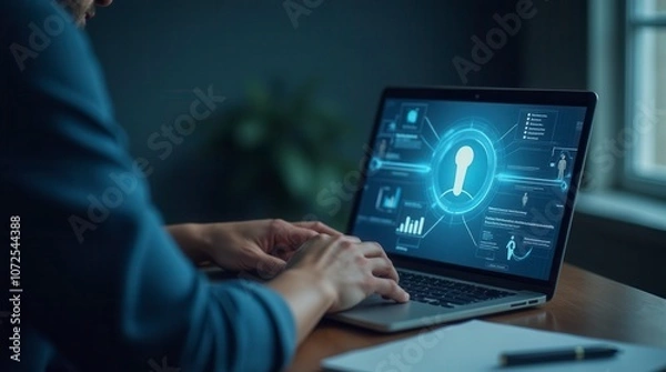 Fototapeta Compliance in Business Concept with Virtual Icon on Laptop Ensuring Regulatory Standards