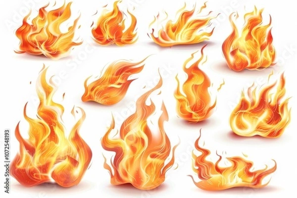 Fototapeta Fire icon, flame bonfire sign, campfire symbol, 3d realistic burn graphic element, fire emblem, grill pictogram