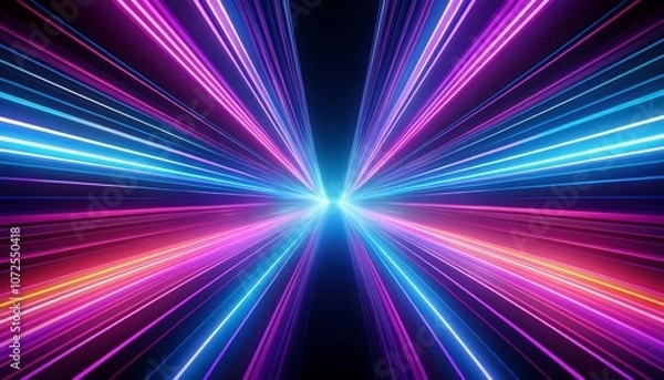 Fototapeta vibrant neon light rays background glowing blue and purple lines in space tunnel