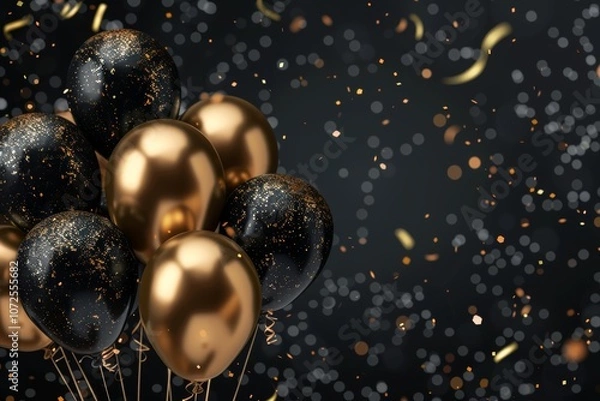 Fototapeta Black Gold Balloon Mockup, Black Friday Banner, Balloons Texture Background with Copy Space