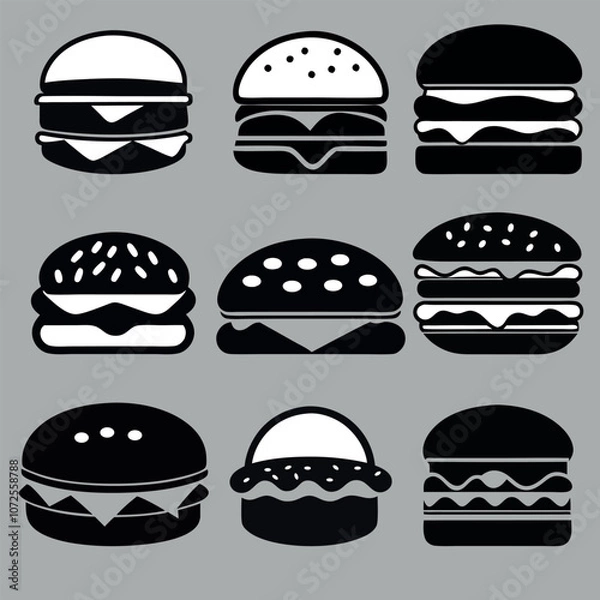 Fototapeta set of stylized vector drawings of fast food