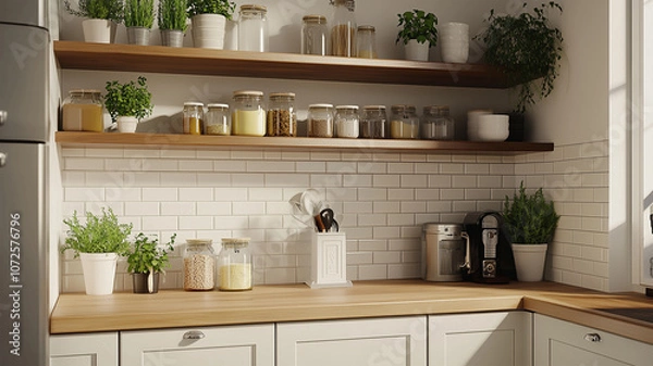 Fototapeta 北欧風のシンプルで居心地の良いキッチンインテリア