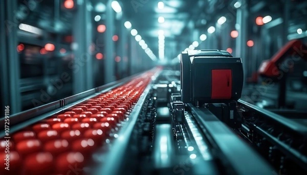 Fototapeta A shot of robotic palletizers organizing goods in a warehouse, Automation, Advanced and efficient