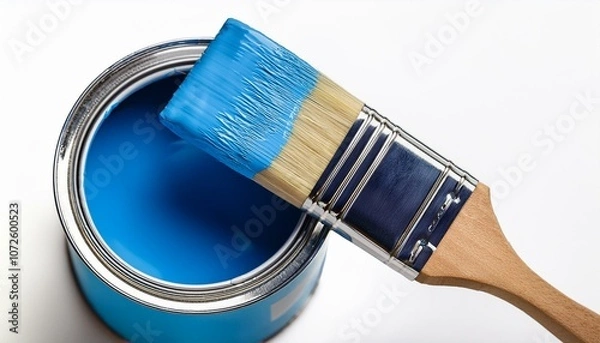 Fototapeta paint brush and can blue paint on transparent background