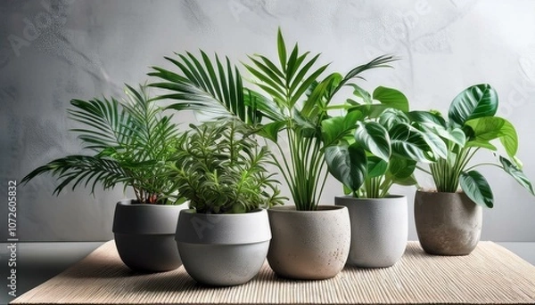 Obraz indoor plants in cement pot
