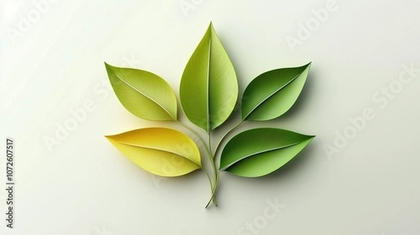 Fototapeta Minimalist design of green and yellow leaves arranged in a pattern