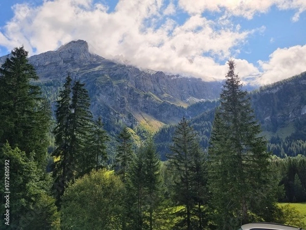 Fototapeta A beautiful view of the Swiss Alps from the Glacier 3000 area. 