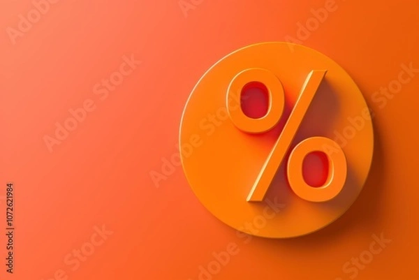 Obraz Minimalistic discount sign with a "%" on an orange background, ample copy space included..