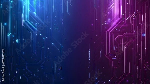 Fototapeta Futuristic blue abstract background featuring circuit board circles and various tech elements.