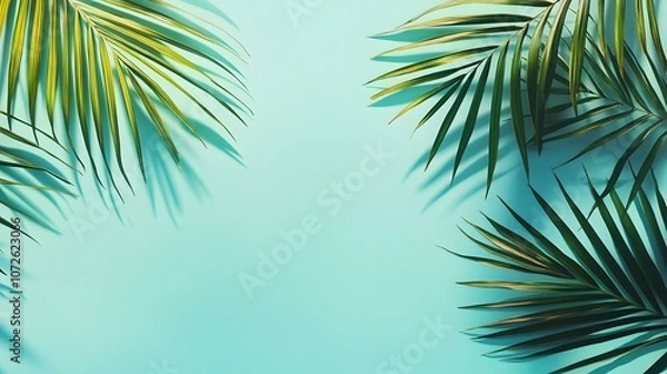 Fototapeta Monotone background wall with tree palm leaf shadows