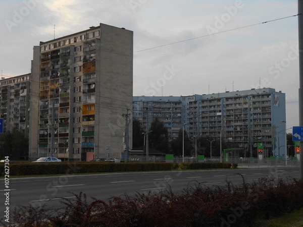Fototapeta City architecture, apartment blocks from the PRL period, Wroclaw, Poland