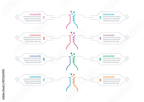 Fototapeta infographic template for annual report, magazine. infographic template for education, science, business, industry, scientific world. eight steps information template. colorful test tubes infographic t