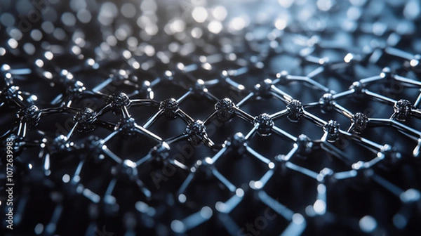 Fototapeta 3D Rendering of Carbon Nanotube Network: Atomic Structure, Hexagonal Lattice, Molecular Bonds, Nanoscale Technology, Science Background