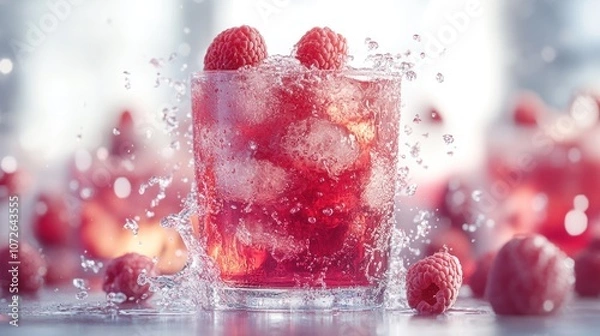 Fototapeta Refreshing Raspberry Drink with Splash