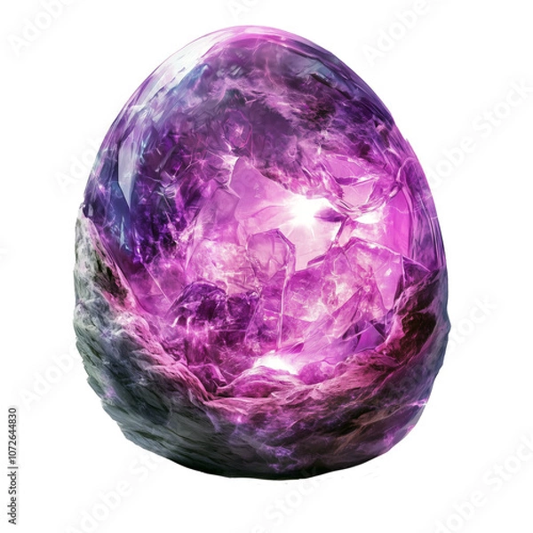 Obraz Raw amethyst brazilian rock isolated on transparent background with purple glow inside. For jewelry design and for computer game design