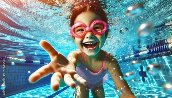 Obraz Joyful Child Underwater in Swimming Pool