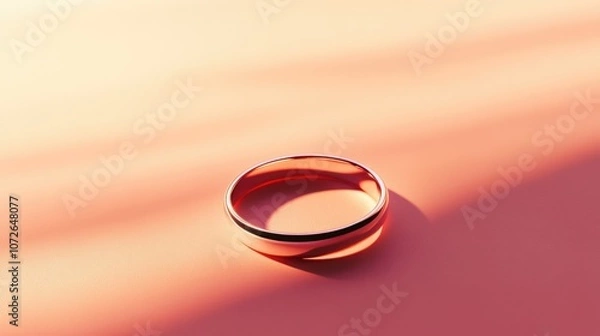 Obraz Delicate gold ring on soft coral background represents elegance and simplicity in girlhood design concept