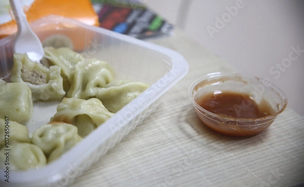 Fototapeta dumplings with meat on the table