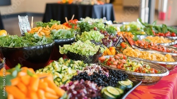 Fototapeta Colorful Buffet Spread with Fresh Vegetables and Dips