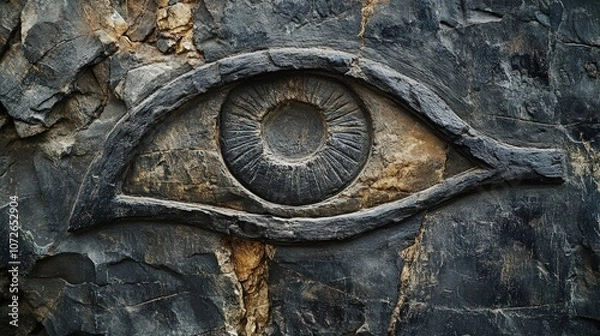 Fototapeta Ancient Eye of Horus Symbol Carved in Stone with Detailed Texture, Representing Protection and Spirituality in Egyptian Mythology