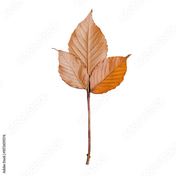 Fototapeta Single brown leaf with stem on transparent background