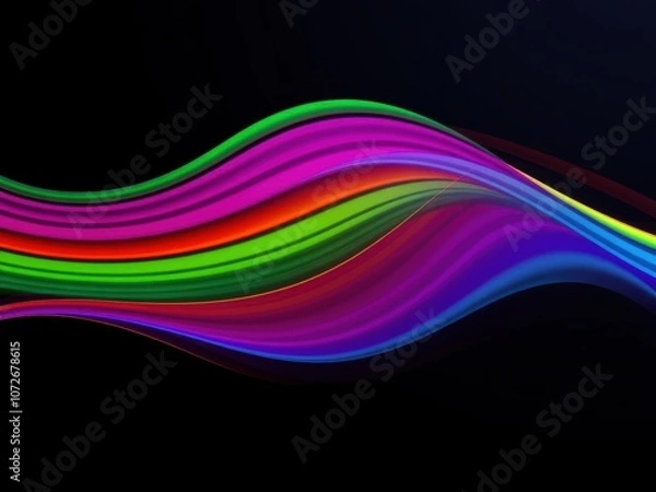 Fototapeta Colorful abstract wavy lines with rainbow gradient on dark background, colorful, colorful waves