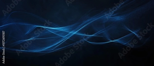 Obraz Abstract Blue Light Waves on Black Background - Futuristic Technology Design.