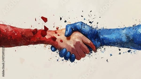 Fototapeta Abstract Handshake Painting Unity, Collaboration, and Reconciliation - Digital Artwork.