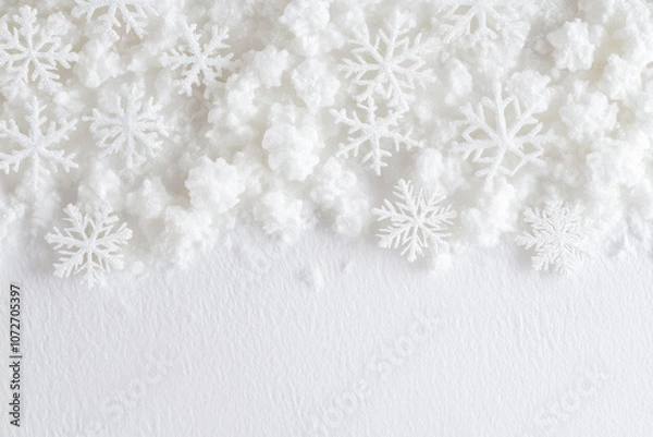 Obraz winter themed image featuring white snowflakes and artificial snow, creating serene and festive atmosphere. Perfect for holiday designs