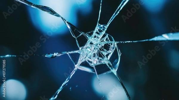 Fototapeta Close-Up of Broken Glass with Shattered Patterns