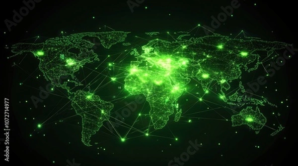 Fototapeta Global Network Visualization in Green Light