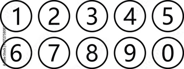 Fototapeta simple number icon with round circle. 0 to 9 number symbol vector.