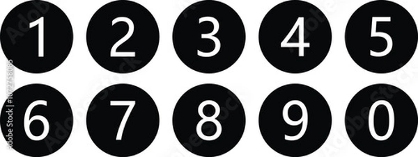 Fototapeta simple black circle with white number icon. 0 to 9 number symbol vector.